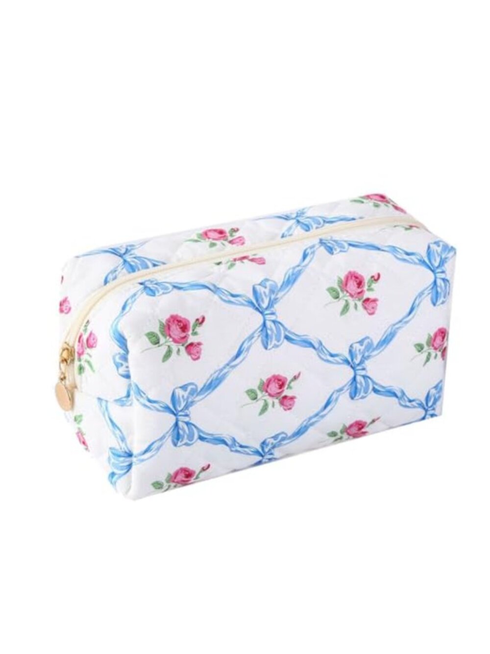 Quilted Cotton Cosmetic Pouch Large Floral Makeup Bag Travel Toiletry Organizer
